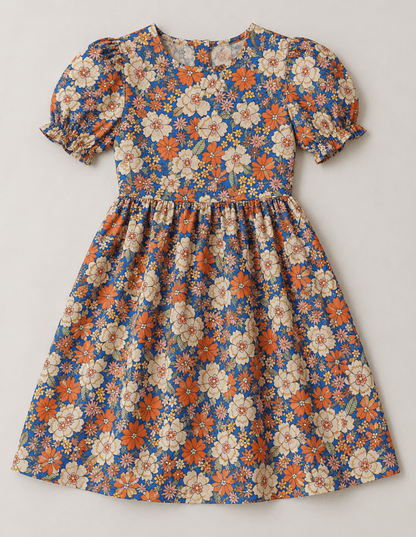 Image of premium 100% cotton fabric - flowers in orange tones 115 g/m² – available at Šarlotes audumi