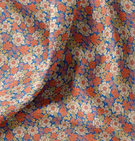 Image of Premium 100% cotton fabric - flowers in orange tones 115 g/m² – available at Šarlotes audumi