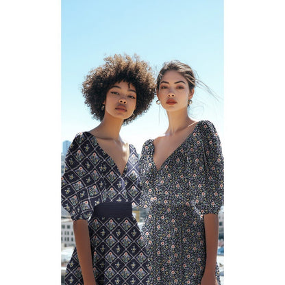 Image of Premium 100% cotton fabric - floral diamonds 115 g/m² – available at Šarlotes audumi