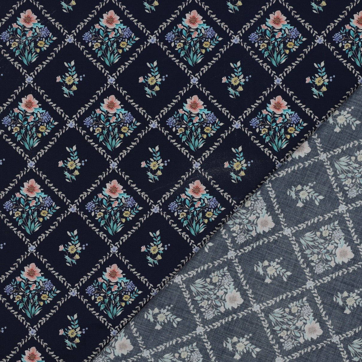 Image with Premium 100% cotton fabric - floral diamonds 115 g/m² – available at Šarlotes audumi