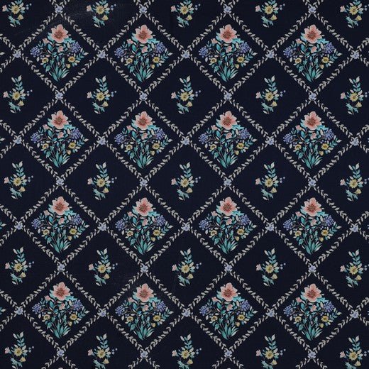 Image with Premium 100% cotton fabric - floral diamonds 115 g/m² – available at Šarlotes audumi