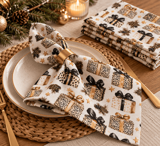 Image of Premium 100% cotton fabric - Christmas leopard gifts – available online at Charlotte's fabrics