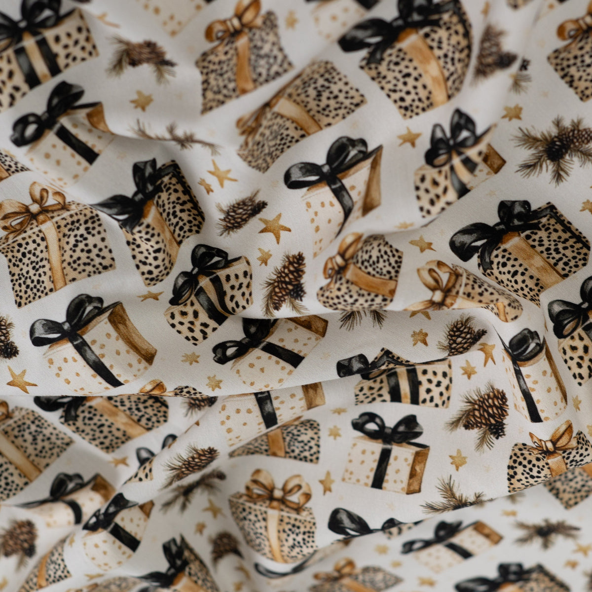 Image of Premium 100% cotton fabric - Christmas leopard gifts – available online at Charlotte's fabrics