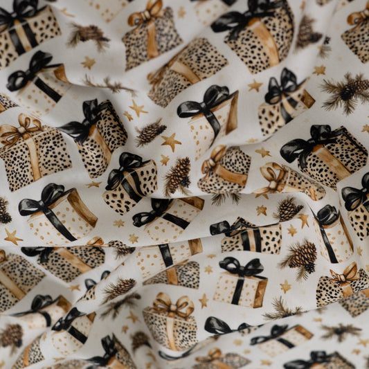 Image of Premium 100% cotton fabric - Christmas leopard gifts – available online at Charlotte's fabrics