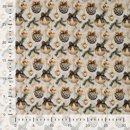 Premium 100% cotton fabric with Christmas leopard decor – available online at Šarlotes audumi