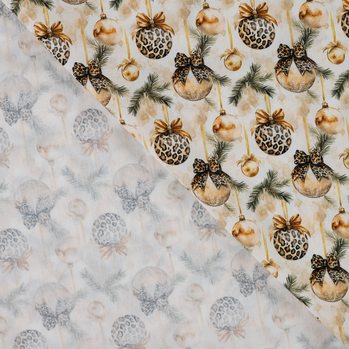 Premium 100% cotton fabric with Christmas leopard decor – available online at Šarlotes audumi