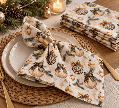 Premium 100% cotton fabric with Christmas leopard decor – available online at Šarlotes audumi