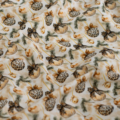 Premium 100% cotton fabric with Christmas leopard decor – available online at Šarlotes audumi