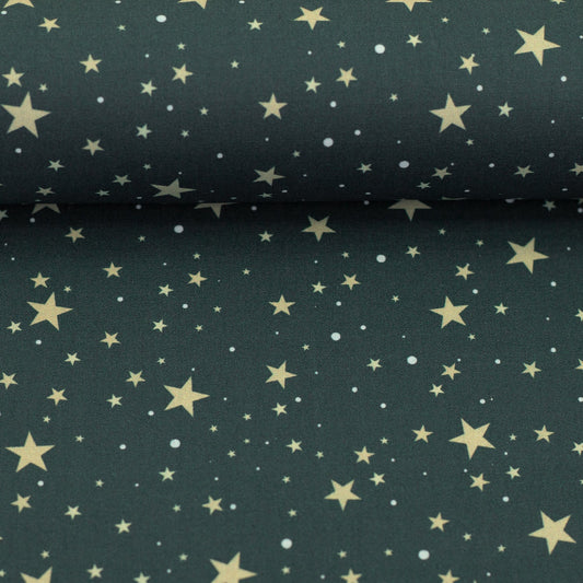 Image avec tissu Premium 100 % coton à étoiles sur fond vert sapin 130 g/m² – disponible en ligne chez Šarlotes audumi