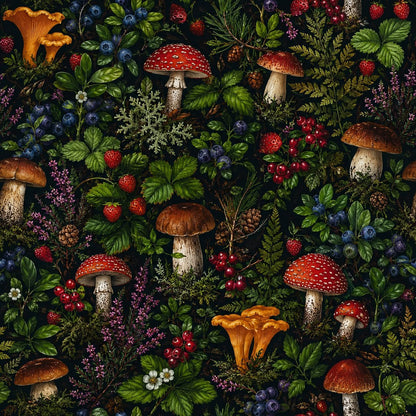 Premium cotton poplin fabric, Forest Bounty – available online at Šarlotes audumi