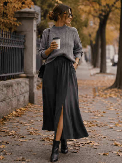 Image with Premium Merino wool fabric – dark grey – available online at Šarlotes audumi