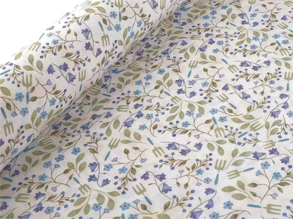 Image of premium lightweight 100% cotton fabric with blue flowers – available online at Charlotte Fabrics