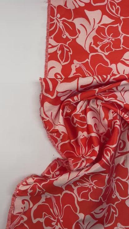 Jacquard de soie - motif floral rouge et beige 105 g/m²