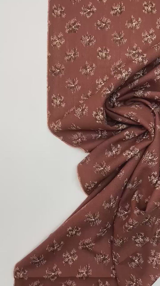 Italienischer Stoff aus 100 % Wolle mit Aufdruck in Braun-Beige-Tönen | leichter Anzug-/Kleiderstoff 130 G/M²