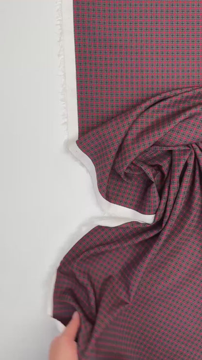 Italian 100% viscose fabric with a red and gray pattern
