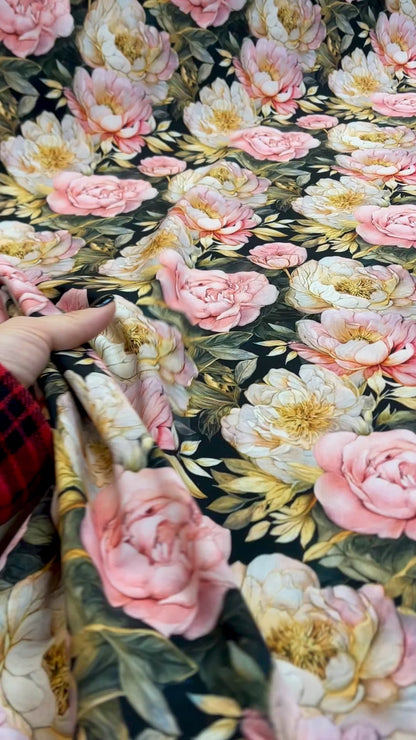 Tissu softshell pivoines 300 g/m²