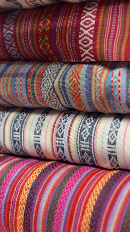 Tissu à motif traditionnel, tons bleu clair et orange 200 g/m²