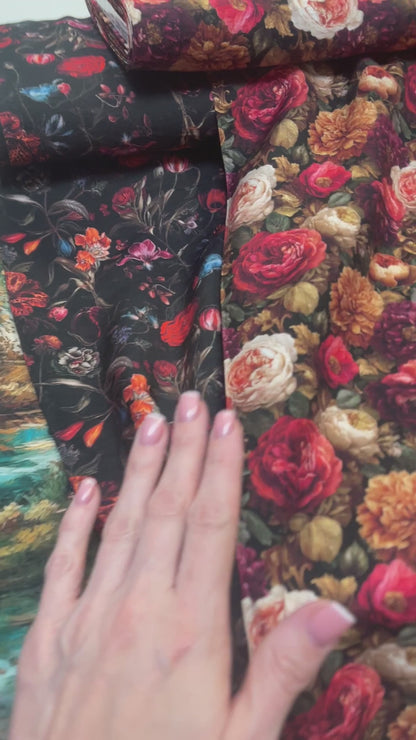 Viscose Gabardine Fabric - Peonies and Roses