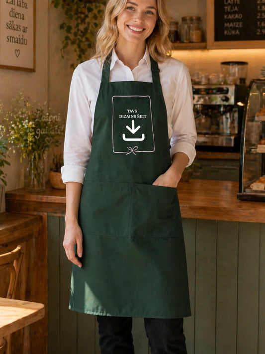 Image of an apron with your print - dark green – available at Šarlotes audumi