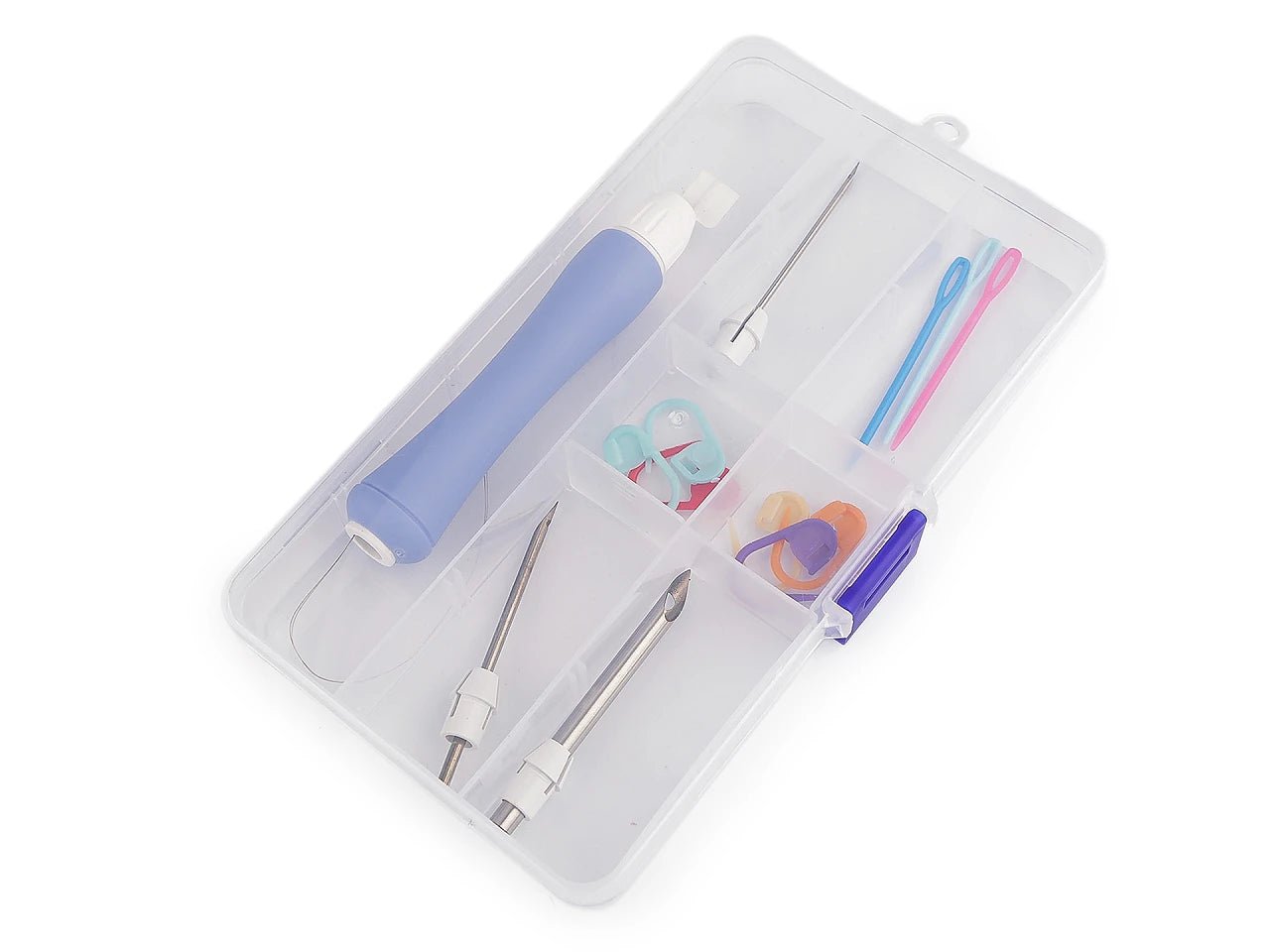 Image of a Punch Needle embroidery needle set with accessories in a box – available online at Charlotte Fabrics