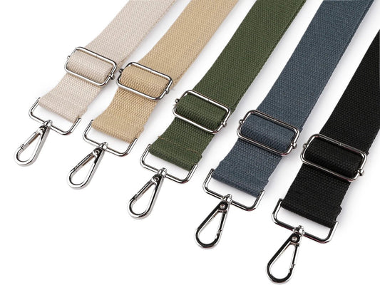 Image of an adjustable bag strap with carabiners – available online at Charlotte's Fabrics