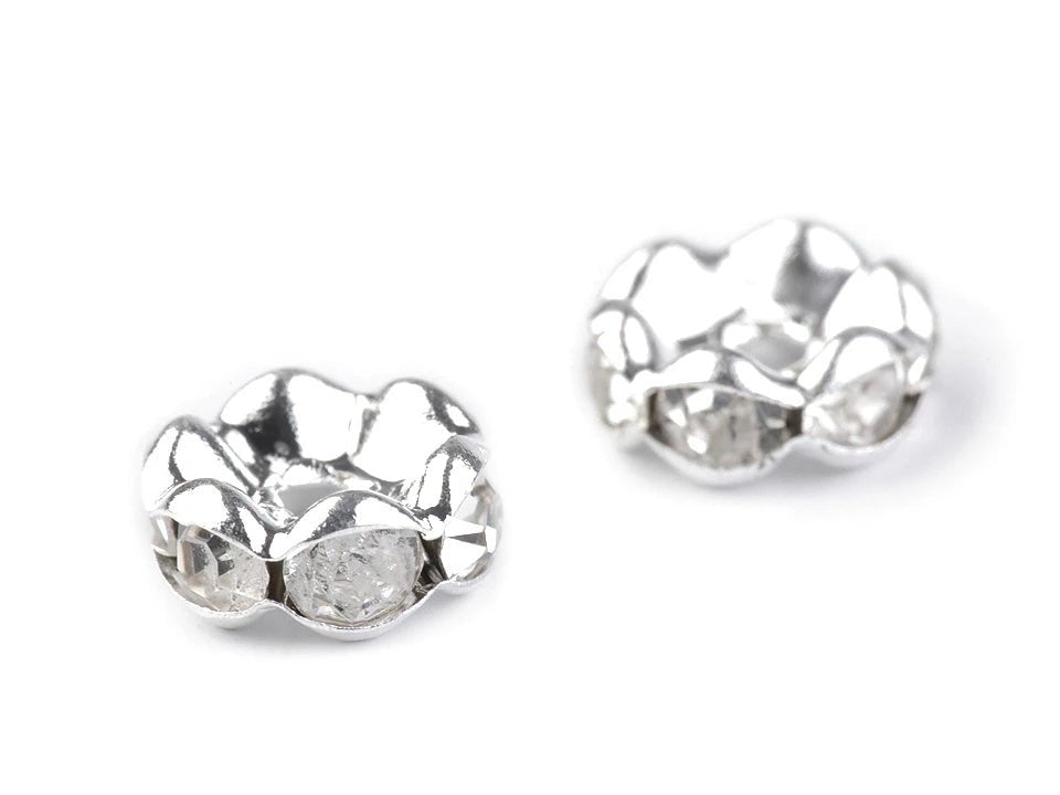 Image of 8 mm crystal rondelles, silver-colored – spacer beads – available online at Charlotte's Fabrics