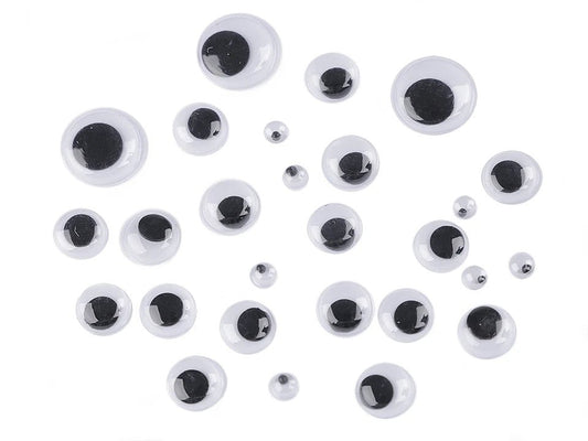 Image de yeux mobiles autocollants 5; 10.3; 15.3 mm MIX, 130 pièces – disponible chez Šarlotes audumi