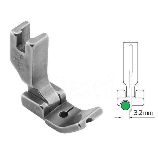 Image of an industrial sewing machine presser foot - for sewing in piping 3.2 mm, left – available at Šarlotes Audumi