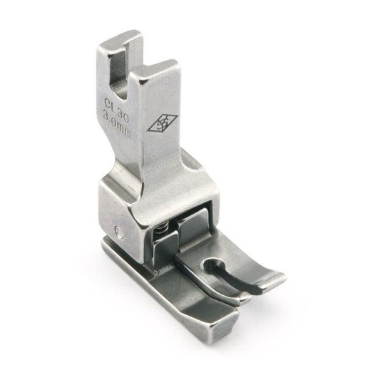 Image of an industrial sewing machine presser foot - compensating left, 3.0 mm – available at Charlotte's Fabrics