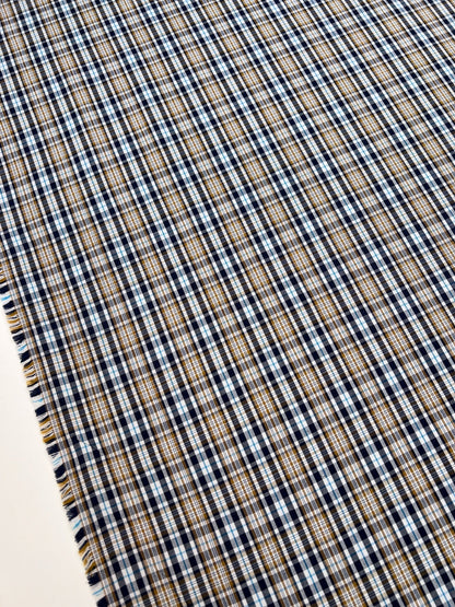 Image of checked cotton and viscose fabric with elastane in a multicolor pattern – Italy – available online at Šarlotes audumi