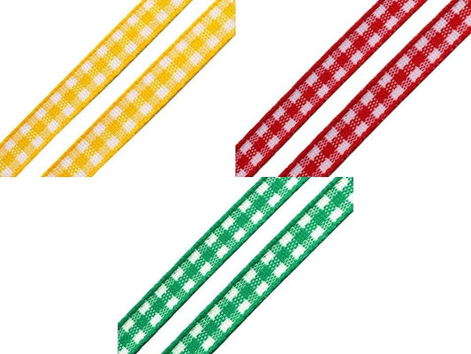 Checked decorative ribbon | 6 mm 20 m pack | assorted shades – available at Šarlotes audumi