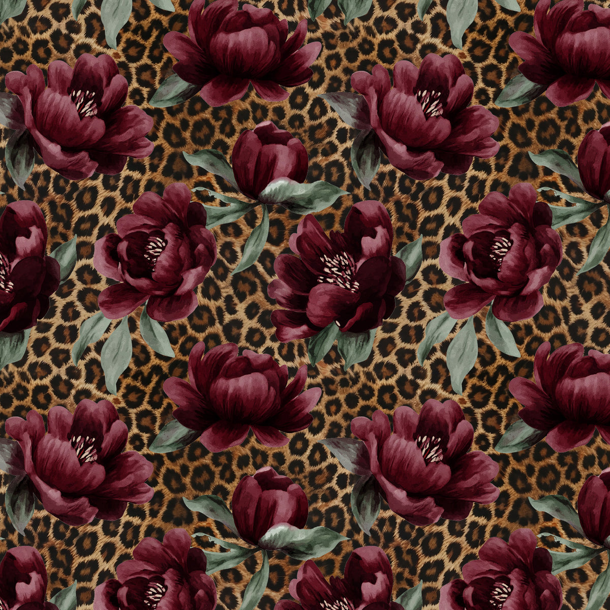 Cotton knit, jersey peony leopard print