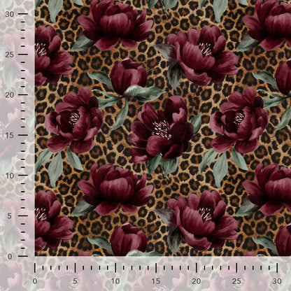 Cotton knit, jersey peony leopard print