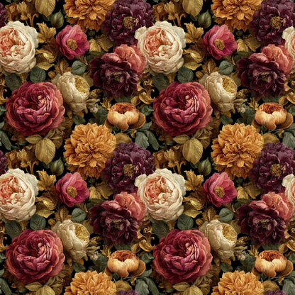 Viscose Gabardine Fabric - Peonies and Roses
