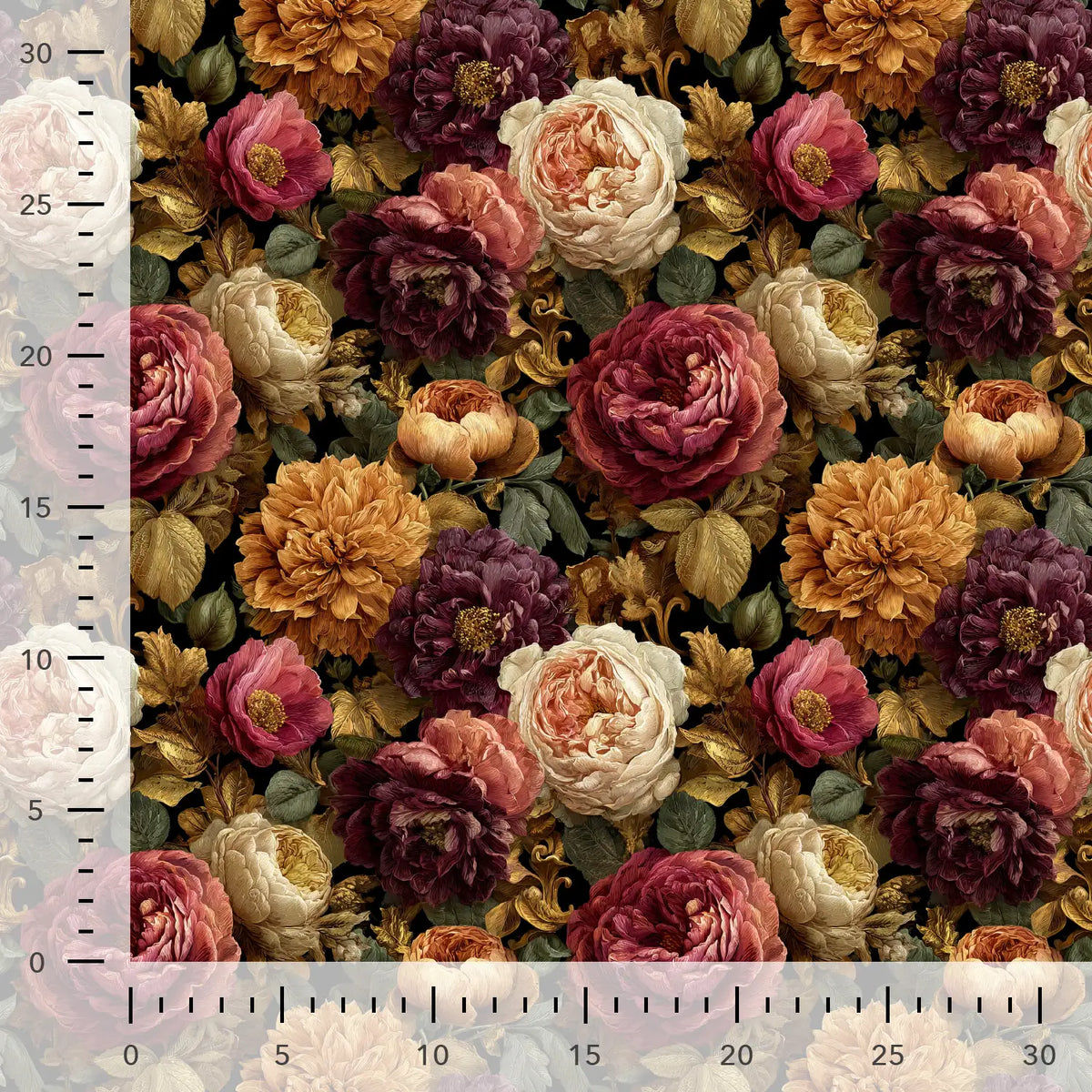 Viscose Gabardine Fabric - Peonies and Roses