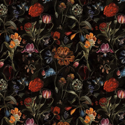 Viscose Gabardine Fabric - Flowers on Black