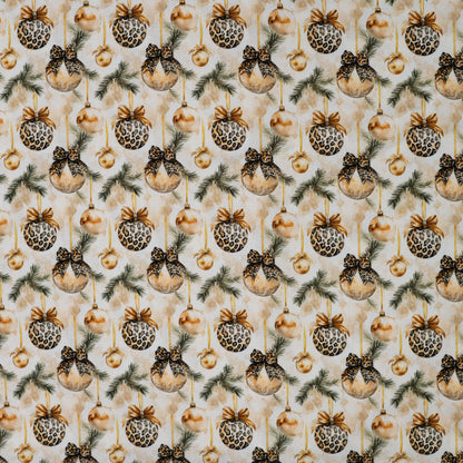 Premium 100% Cotton Fabric - Christmas Leopard Print Decor