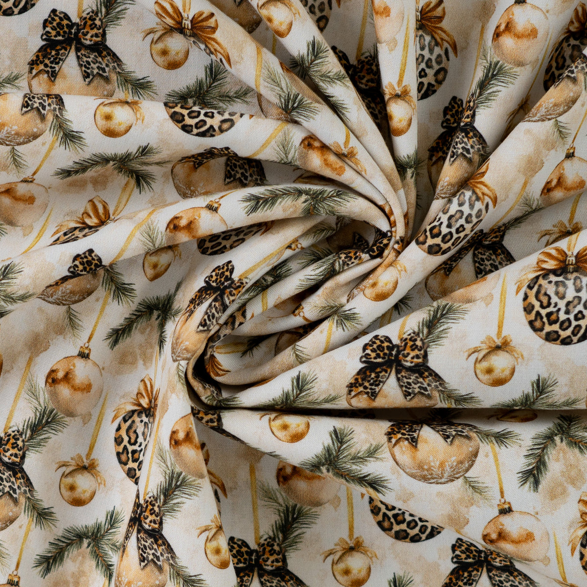 Premium 100% Cotton Fabric - Christmas Leopard Print Decor