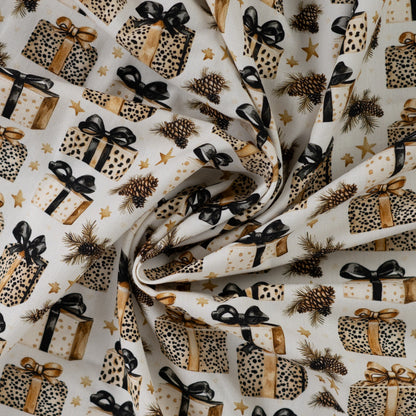 Premium 100% Cotton Fabric - Christmas Leopard Gifts