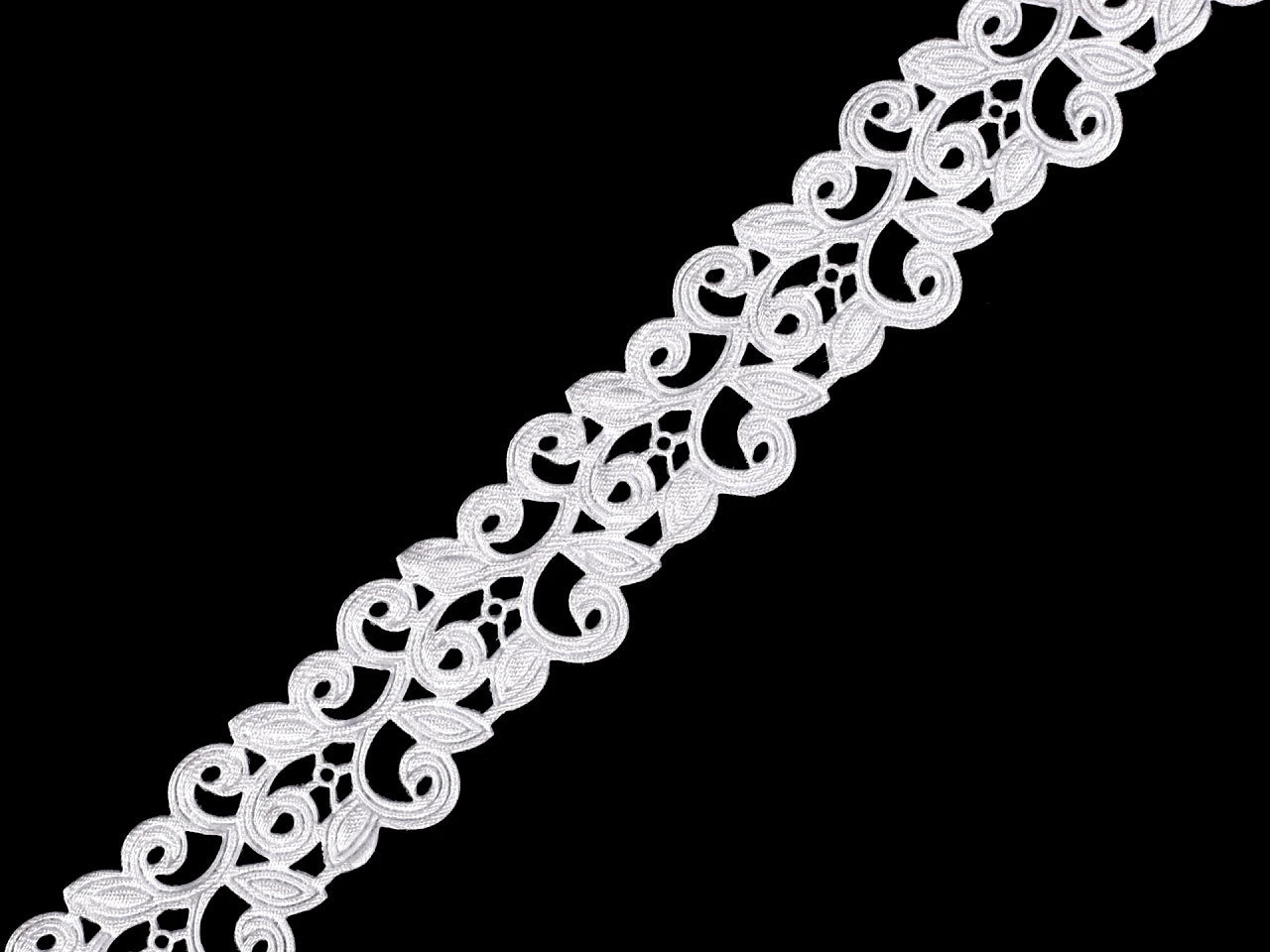 Attēls ar Satīna mežģīņu lente (laser - cut) | 22 mm balta – pieejams Šarlotes audumi
