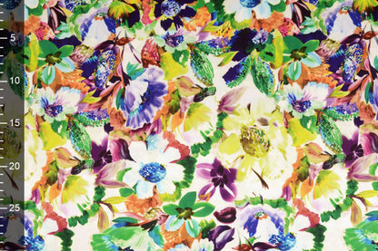 Satin with elastane - English garden flowers 80 g/m²