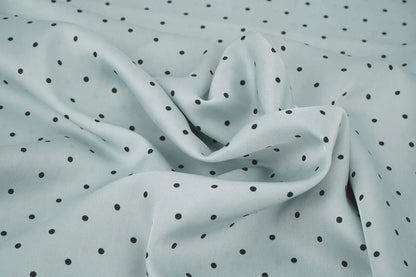 Satin with elastane - polka dots on a mint background 90 g/m²