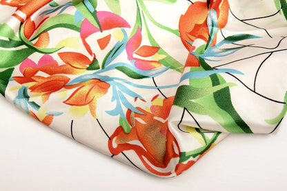 Satin with elastane - tulips 80 g/m²