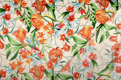 Satin with elastane - tulips 80 g/m²