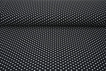 Chiffon - white polka dots on a black background | 150 cm | 65 g/m²