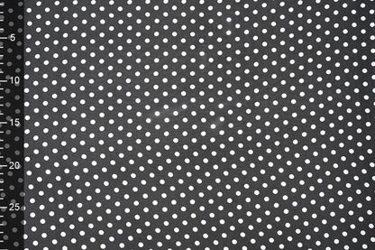 Chiffon - white polka dots on a black background | 150 cm | 65 g/m²