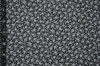 chiffon - petites fleurs blanches sur fond noir | 150 cm | 65 g/m²