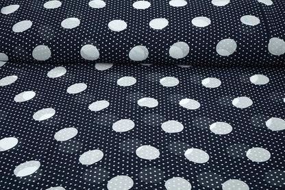 Chiffon à pois sur fond bleu foncé | 150 cm | 65 g/m²