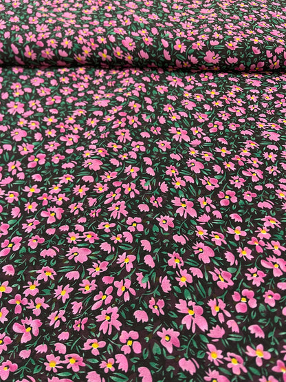Chiffon - pink flowers | 150 cm | 65 g/m²