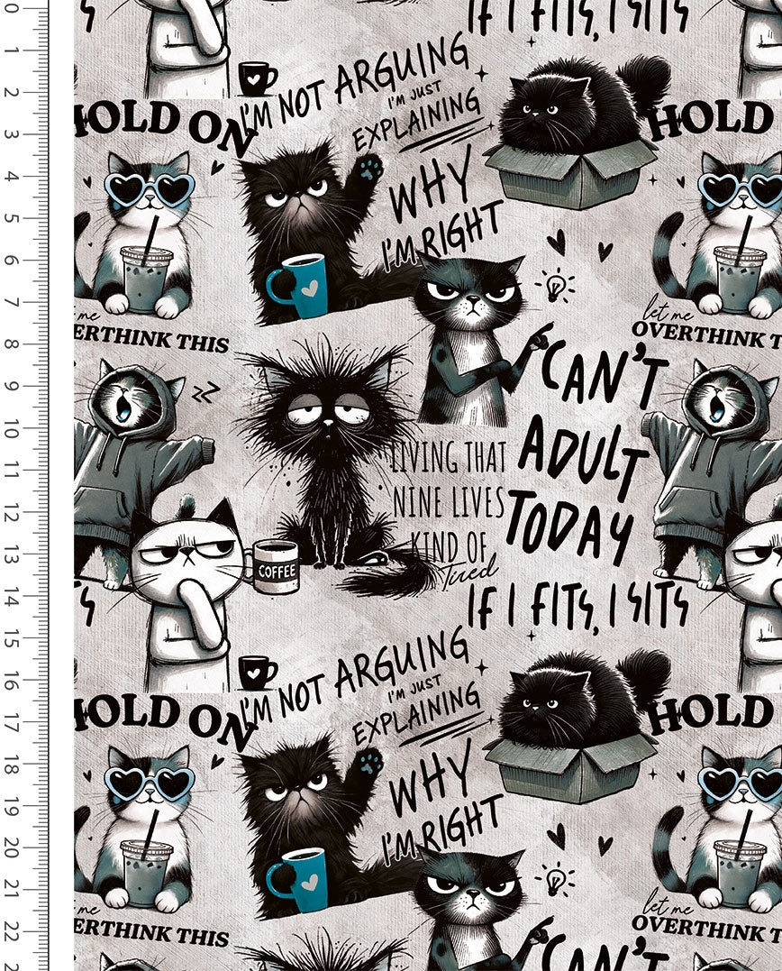 Image with insulated knitwear, Alpenfleece fabric with cats – available online at Šarlotes audumi